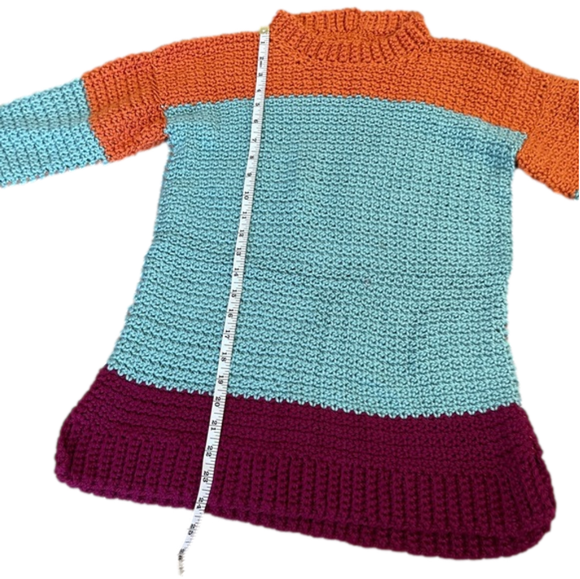 VINTAGE Handmade Orange Teal and Maroon Loose Knit Crochet Pullover Sweater - Picture 10 of 10